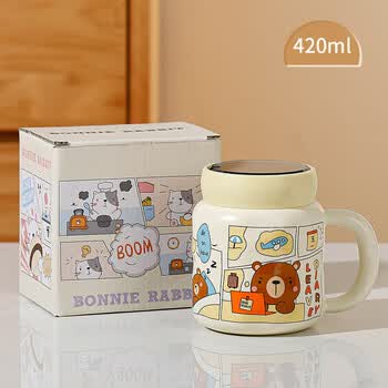 贝瑟斯陶瓷马克杯咖啡杯情侣杯猫猫创意伴手礼礼物早餐杯带盖儿童水杯子