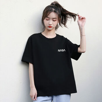 12-15岁初中学生短袖儿童圆领t恤半袖上衣黑色t韩版卡通大码显瘦潮