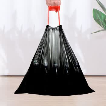 利得抽绳垃圾袋黑色50*54cm100只双面2.6丝大号加厚家用厨房免撕抽绳