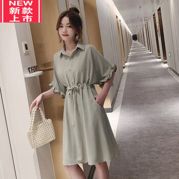 法薇琳极简衬衫裙慵懒风雪纺衬衫式连衣裙女夏2024新款显瘦收腰中长款