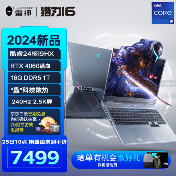 雷神 猎刃16 16英寸游戏本 笔记本电脑(24核i9-13900HX 16G DDR5 1T RTX4060满血 240Hz 2.5K屏)