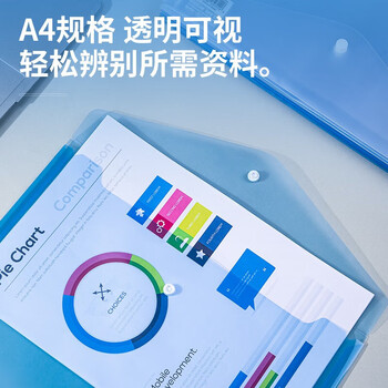 deli办公用品a4纸透明文件袋得力(deli)A4资料袋纽扣袋按扣袋文件套 8308透明按扣文件袋50个