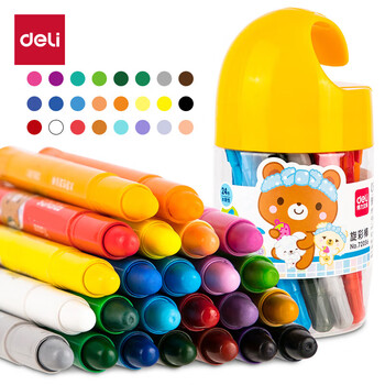 得力(deli)24色水溶性油画棒不易摔断丝滑蜡笔炫彩棒美术工具彩笔儿童绘画筒装女孩儿童礼物速写