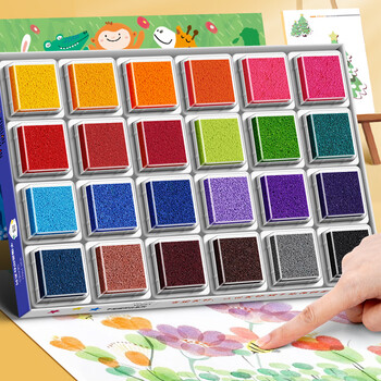 反转彩色手指画颜料幼儿园儿童盘指印画可水洗手掌指纹画12色【彩盒装】+画册+画卡美育工具