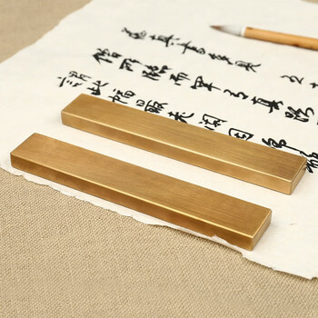 漢墨 黄铜对镇镇纸镇尺 铜大号简约黄铜文镇毛笔架2支装 文房四宝礼品把玩铜器摆件