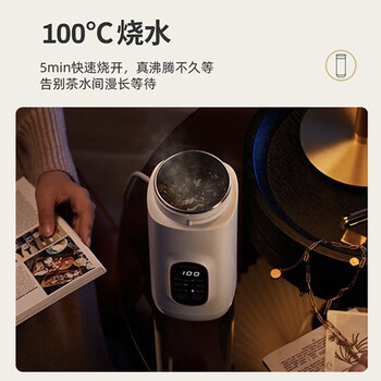 摩动便携式烧水杯650ml便携电热水壶电热水杯316不锈钢煮茶泡奶旅行加热烧水壶生日礼物MD-DSB01B