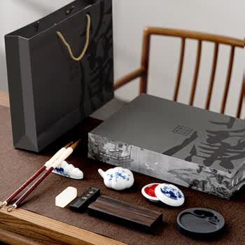 梅林笔庄文房四宝笔墨纸砚开学必备书法全套成人初学者推荐毛笔送礼专用高档礼盒墨条端砚笔搁若兰套装