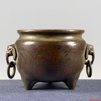 铜器 香炉 三足象耳三面狮头香炉 香道具 工艺品 美术品 摆件（铜