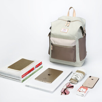 第九城（V.NINE）双肩包女士防泼水旅行背包15.6英寸电脑包大学生中学生书包男生