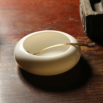 漢墨 羊脂玉白瓷圆形笔洗 德化陶瓷毛笔笔洗大号 文房四宝礼品礼盒水洗