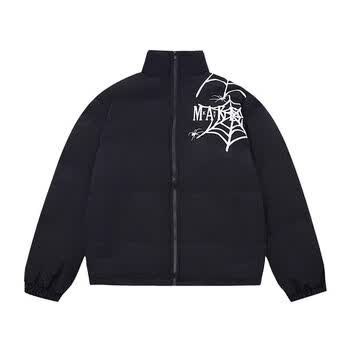 雨岙炵蜘蛛羽绒服刺绣蜘蛛网美式高街棉服亿万少年bufu棉袄国潮男黑色