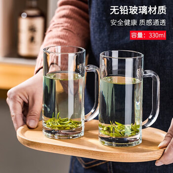 青苹果带把水杯茶杯 扎啤杯啤酒杯 无铅玻璃杯可乐杯饮料杯4只装320ml 青苹果带把水杯茶杯 扎啤杯啤酒杯 无铅玻璃杯可乐杯饮料杯4只装320ml