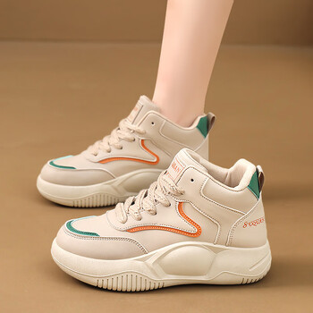 大东dusto高帮女鞋2023秋季厚底老爹鞋休闲运动小白鞋皮面学生炸街