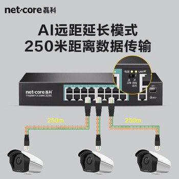磊科（netcore）SG18P 16口百兆POE交换机2个千兆上联口+1个SFP光口 非网管型监控网络分线器 企业级交换器