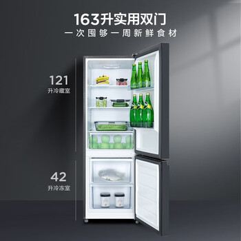 TCL 163L两门冰箱二级能效直冷小户型双温区养鲜冰箱小型便捷租房迷你家用电冰箱R163L5-B