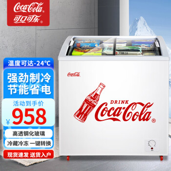 可口可乐雪糕柜冷冻展示柜小型玻璃冷柜冷藏饮料冰激凌商用小卖部 SD/SC-159（带两个置物篮） 159L