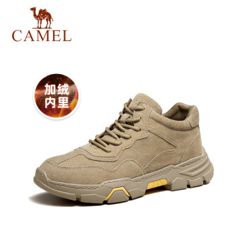骆驼（CAMEL）男鞋 新款舒适户外时尚灵活系带低帮休闲工装靴男 A942541240 沙色加绒 42