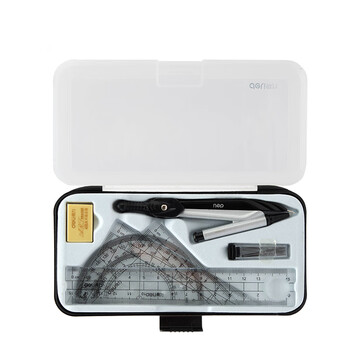 得力（deli）【全网低价】圆规套尺套装绘图考试(圆规+铅芯+橡皮+直尺+三角尺*2+量角器)7件套开学文具礼物