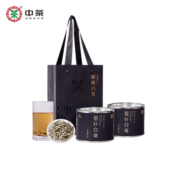 中茶蝴蝶白茶白毫银针特级首春单芽银针白毫散茶茶叶60g*2罐 送礼袋