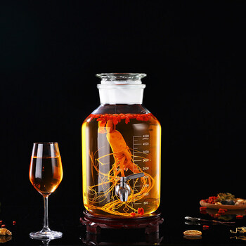 广口磨砂高硼硅刻度玻璃泡酒瓶20斤密封罐酒坛子酒泡药酒20斤铜龙头无