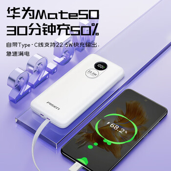 品胜【3C认证】充电宝自带双线10000毫安大容量可上飞机22.5W快充移动电源适用苹果17promax华为小米白 品胜【3C认证】充电宝自带双线10000毫安大容量可上飞机22.5W快充移动电源适用苹果17promax华为小米白