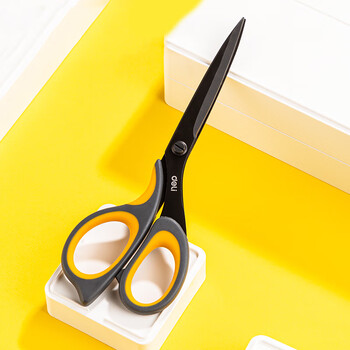 得力(deli)175mm中号不锈钢剪刀 家用办公美工剪子 黑色6027