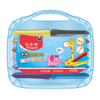 马培德（Maped）儿童大头塑料蜡笔 幼儿学生不脏手绘彩蜡笔 初学美术彩绘涂鸦画笔 861921CH粗杆【12色/塑盒装】