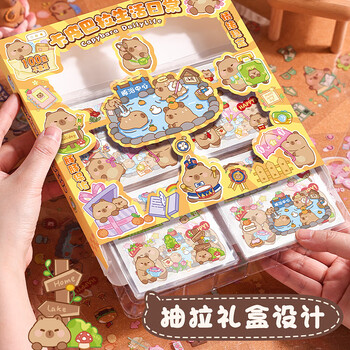 咔巴熊高颜值透明手账贴纸 100张国风不重复可爱咕卡贴画套装幼儿园毕业礼物
