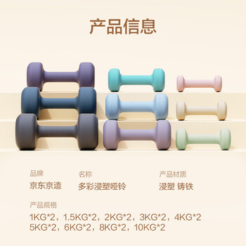 京东京造 彩色浸塑哑铃 男士女士家用哑铃 纯铁哑铃健身器材 6KG两只装