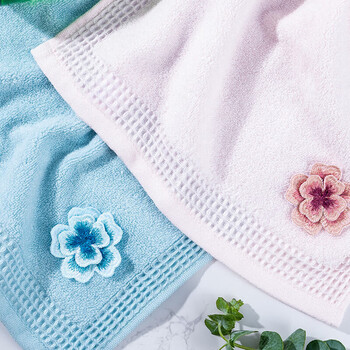 金号毛巾 3A抗菌纯棉擦手巾挂式毛巾大方巾4条 挂绳抹手巾红/蓝/紫/灰