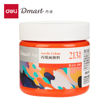 得力（deli）丹途亮光丙烯颜料(213朱红)(罐)丙烯颜料100ml墙绘手绘绘画DIY丙烯画RA11-100美育工具毕业礼物