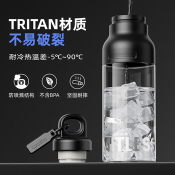 waka waka运动水杯男士直饮用水壶Tritan夏季健身户外单手开盖 650mL幻影黑