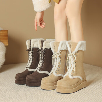 她她贝雪地靴女款冬季加绒加厚东北大棉鞋中筒靴防水台超高跟短靴子深