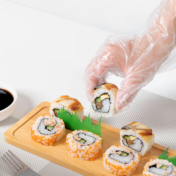 茶花 一次性手套100只装食品级PE加厚餐桌方便手套儿童食用手膜3501