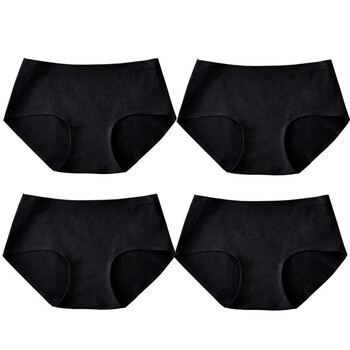 4条装 女士无痕内裤女中腰纯棉裆全棉质面料非少女三角裤 4黑色 xl