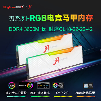 金百达（KINGBANK）64GB(32GBX2)套装 DDR4 3600 台式机内存条海力士原装CJR颗粒 白刃RGB灯条 C18