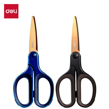 得力(deli)175mm镀钛不锈钢剪刀 软包胶手柄手工剪子 6053 蓝色