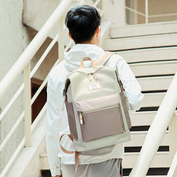 第九城（V.NINE）双肩包女士防泼水旅行背包15.6英寸电脑包大学生中学生书包男生