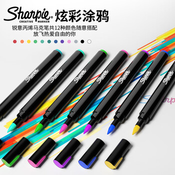 锐意（Sharpie）硬头丙烯马克笔水性水彩笔防水防褪色耐光涂鸦手绘diy创作可叠色-5支装美术写生水彩笔