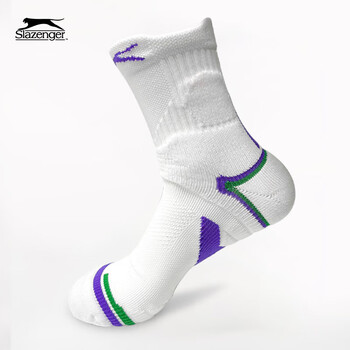 史莱辛格（Slazenger）功能网球袜男女加厚吸汗防脱羽毛球袜透气运动袜3双装 男士白色