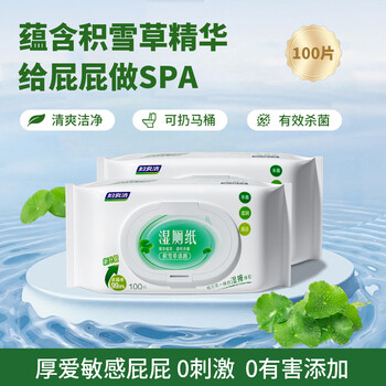 妇炎洁湿厕纸积雪草100抽*4家庭装私处湿纸巾擦屁股抑菌男女通用
