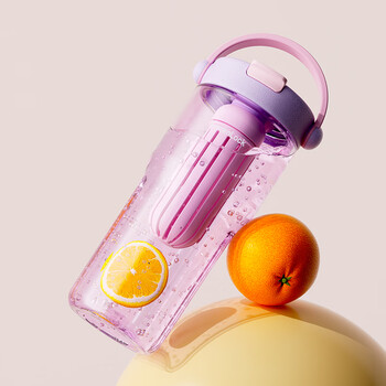 乐扣乐扣（LOCK&LOCK）大容量塑料吸管水杯tritan户外水壶带提手茶仓男女杯子紫色800ML