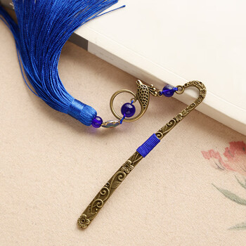 漢墨 复古风中国风铜艺书签 古典流苏绿花鲤鱼书签创意 礼物金属礼盒装