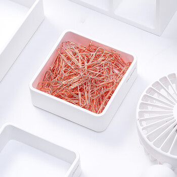 得力（deli）玫瑰金办公用品组合套装(25mm中号票夹15枚+19mm小号票夹7枚+29mm回形针30枚+20枚工字钉) 78553