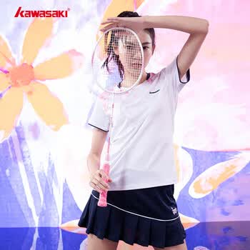 川崎（KAWASAKI）羽毛球服女款速干T恤运动短裙繁花似锦两件套装A2808 霜白 XL