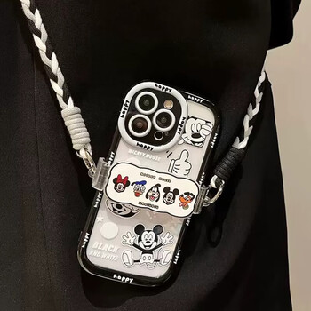 幻玺适用可爱米奇iphone14斜挎背夹苹果手机壳15promax背包13pro保护