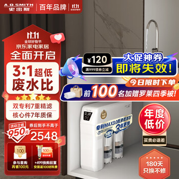 史密斯（A.O.SMITH）反渗透净水器家用厨下 直饮水机净水机直饮机过滤器净饮一体机 整机保5年一级水效 7重精滤 1600S （R1600BG1）【金榜推荐】