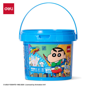 得力(deli)蜡笔小新24色加赠6包超轻粘土 黏土橡皮泥彩泥幼儿园学生DIY手工玩具桶装 儿童生日开学文具