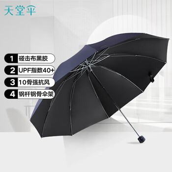 天堂 双人晴雨伞三折 遮阳伞太阳伞10骨加大加固抗风大伞 33188藏青 天堂 双人晴雨伞三折 遮阳伞太阳伞10骨加大加固抗风大伞 33188藏青