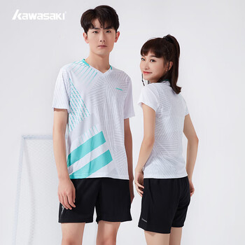 川崎（KAWASAKI）羽毛球服套装男女夏运动速干短袖T恤训练队服K1801 男款湖绿 2XL